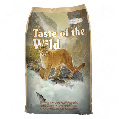 Taste of the Wild Canyon River Feline Formula with Trout & Smoked Salmon macskaeledel csomagolás, Purified Water felirattal