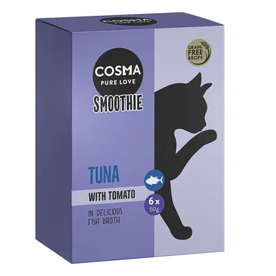 Cosma Pure Love Smoothie, tuńczyk z pomidorem w bulionie rybnym, bezzbożowa receptura, opakowanie 6 x 50g.