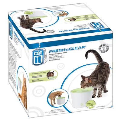 Catit Fresh & Clear Trinkbrunnen für Katzen und kleine Hunde. Hilft, Harnwegserkrankungen vorzubeugen. Neues Design mit moderner grüner Abdeckung.