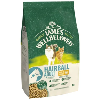 Hairball Adult 1-7 years, rich in turkey, hypoallergenic, reduces hairballs, healthy digestion, healthy skin and coat, no wheat, 4kg. For pets with sensitivities.