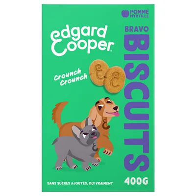 Edgard Cooper Bravo Biscuits, saveur pomme et myrtille, 400g. Sans sucre ajouté. Crunch Crunch.