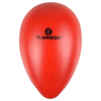 Red toy with Flamingo inscription and logo, suitable for pets.