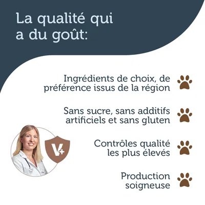La qualité qui a du goût : ingrédients de choix, de préférence issus de la région ; sans sucre, sans additifs artificiels et sans gluten ; contrôles qualité les plus élevés ; production soignée.
