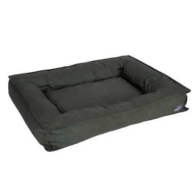 Rechteckiges, dunkelgrünes Hundebett mit erhöhtem Rand und Wild Soft-Logo an der Seite.