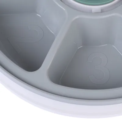 Grey feeding bowl with three numbered compartments, numbers 2 and 3 visible.