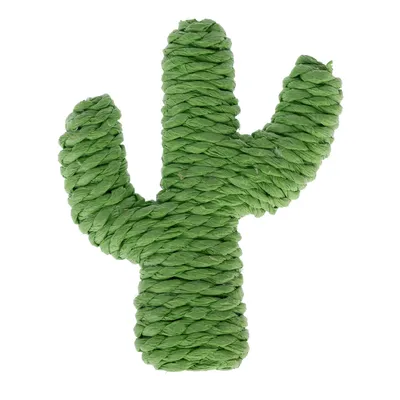 Green cactus-shaped toy made of braided rope material, suitable for pets.
