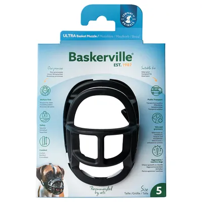 Baskerville Ultra botniță mărimea 5, potrivită pentru transport public, veterinari și câini agresivi. Confortul, siguranța și bunăstarea sunt prioritare.