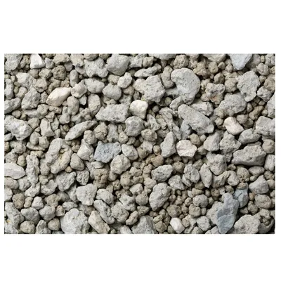 Close-up of grey, coarse-grained litter material with irregular stone fragments.