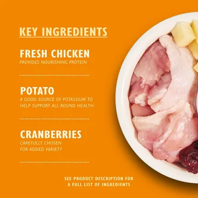 Key ingredients: fresh chicken provides nourishing protein, potato is a good source of potassium, cranberries are carefully chosen for added variety. See product description for full list.