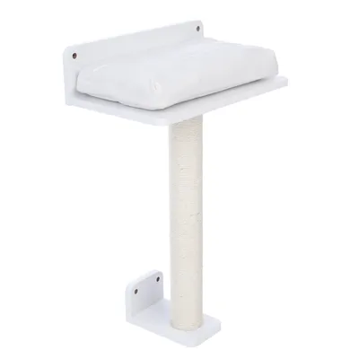 Supporto da parete bianco con superficie imbottita per sdraiarsi e tiragraffi in sisal.