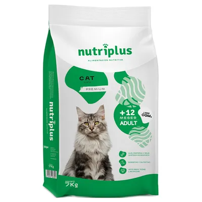 Nutriplus Premium alimento per gatti adulti da 12 mesi, senza OGM, confezione da 7 kg. Alto contenuto proteico, facilmente digeribile e ricco di nutrienti.