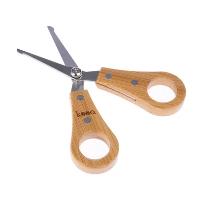 kooa scissors with bamboo handle and stainless steel blades, suitable for precise cutting. Ergonomic design with two grip openings.