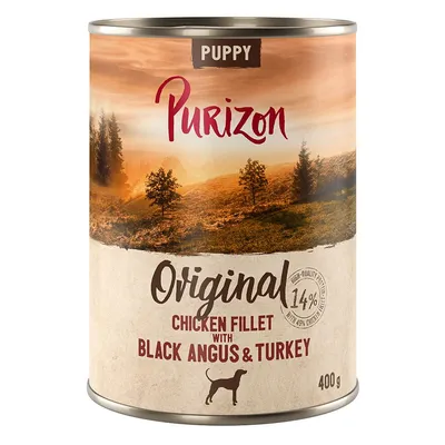 Purizon Puppy Original Kipfilet met Black Angus & Kalkoen, 14% hoogwaardige eiwitten, 400g blik. Purizon Puppy Original Kipfilet met Black Angus & Kalkoen, 14% hoogwaardige eiwitten, 400g blik.