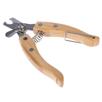 Krallenschere mit Holzgriff und Metallklingen, Federmechanismus für präzises Schneiden.