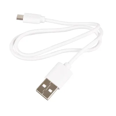 White USB cable with standard USB plug and micro USB connector, suitable for data transfer or charging.