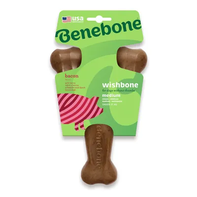Benebone Wishbone, smak bekonu, rozmiar medium, odpowiedni dla psów poniżej 27 kg. Wyprodukowano w USA.