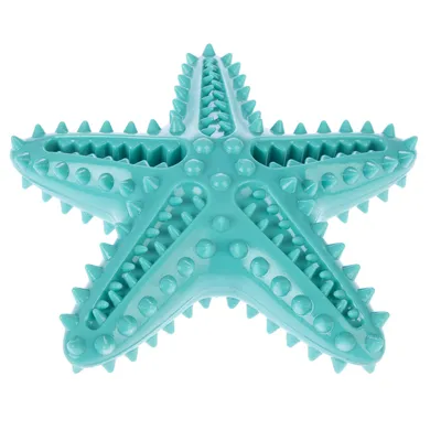 Tyrkysová hviezdicová hračka s výstupkami a drážkami, z plastu.