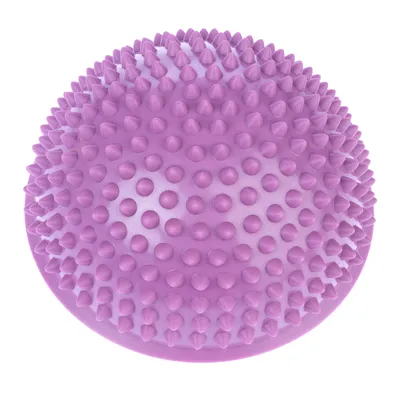 Palla da massaggio viola con superficie a nodi, design rotondo in plastica.