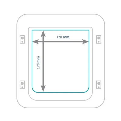 Diagram z merami vratca za mačke: širina 178 mm, višina 170 mm.