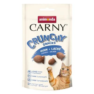 Animonda Carny Crunchy Snacks курица + лосось. Высокое содержание свежего мяса, без добавления сахара, без добавления зерна.