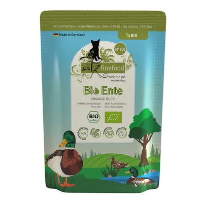 catz finefood Bio Ente, Made in Germany, Monoprotein, High Premium, Grain Free, No Animal Testing, Bio-Zertifikat, 94% Fleischanteil, ohne Zuckerzusatz.