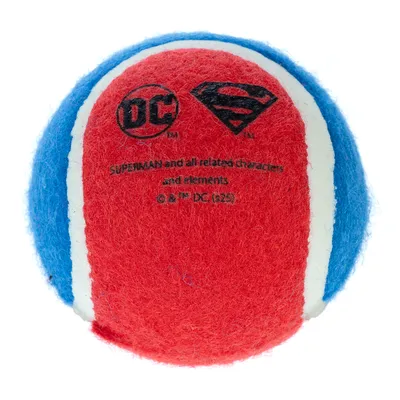 Palla rossa e blu con logo DC e simbolo di Superman. Testo: "Superman and all related characters and elements © & ™ DC (525)".