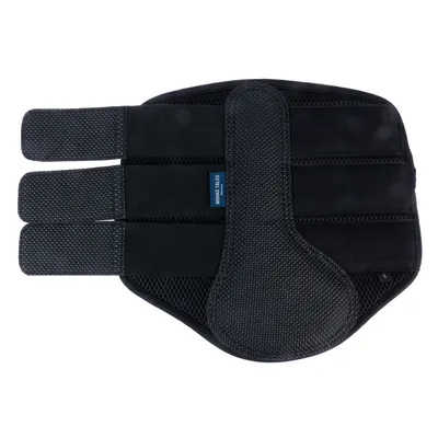 Schwarze Schutzmanschette mit Klettverschlüssen und atmungsaktivem Material, Label 'Stay Cool' sichtbar.