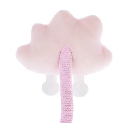Rosa Plüschspielzeug mit Wolkenform und geflochtenem Seil als Schwanz, geeignet für Haustiere.