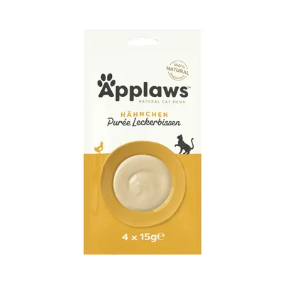 Applaws Natural Cat Food, пилешко пюре лакомство, 100% натурални съставки, опаковка с 4 x 15 г.