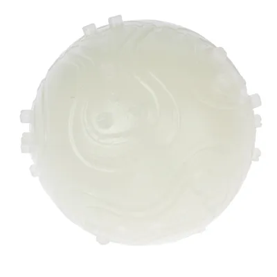 Round, white ball with textured surfaces and small bumps. Suitable for play or training purposes.