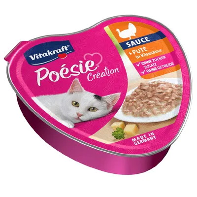 Vitakraft Poésie Création Sauce mit Pute in Käsesauce, ohne Zuckerzusatz, ohne Getreide, Made in Germany.