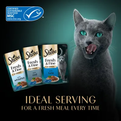 Sheba Fresh & Fine in Gravy Mini Pouches Saver Pack 12 x 50g - Tuna, Cod & Whitefish in Gravy