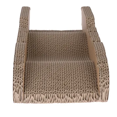 Krabmeubel van golfkarton met gebogen oppervlak, geschikt om te krabben en te liggen.