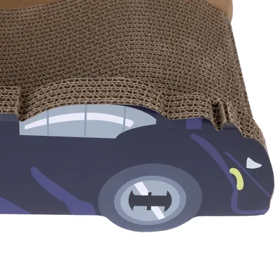 Krabplank van golfkarton met auto-motief, geschikt voor katten om te krabben en spelen.