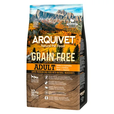 Arquivet Natural Pet Food Grain Free Adult, szuper prémium kutyatáp természetes összetevőkkel, pulyka zöldségekkel, 12 kg csomag. Minden fajtának alkalmas.