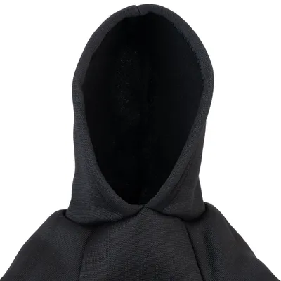 Schwarze Kapuze aus Stoff, geeignet für Haustierbekleidung oder Accessoires.