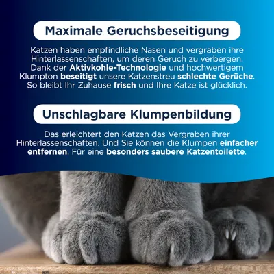 Maximale Geruchsbeseitigung und unschlagbare Klumpenbildung durch Aktivkohle-Technologie für frisches Zuhause und einfache Entfernung von Katzenstreu. Besonders saubere Katzentoilette.