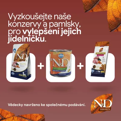 Vyskúšajte naše mokré krmivo N&D Brown a N&D Pumpkin a maškrty na obohatenie jedálnička. Vedecky vyvinuté pre spoločné kŕmenie. Vyskúšajte naše mokré krmivo N&D Brown a N&D Pumpkin a maškrty na obohatenie jedálnička. Vedecky vyvinuté pre spoločné kŕmenie.