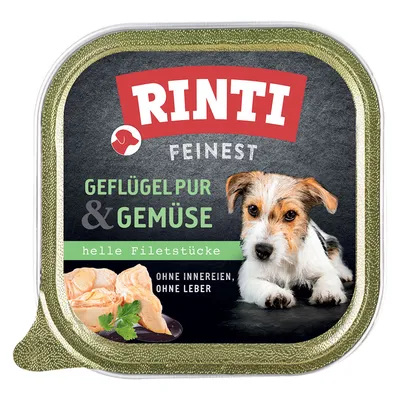 Rinti Feinest Geflügel pur & Gemüse, helle Filetstücke, ohne Innereien, ohne Leber.