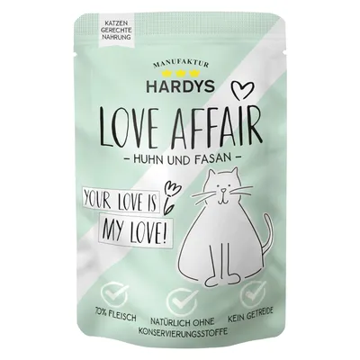 Hardys Love Affair macskaeledel csirkével és fácánnal, 70% hús, természetes, tartósítószer nélkül, gabonamentes.