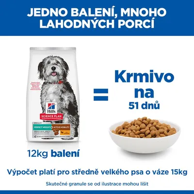 Hill's Science Plan Perfect Weight a Active Mobility Adult 1+ Medium s kuřecím