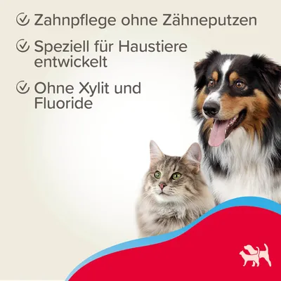 Zahnpflege ohne Zähneputzen, speziell für Haustiere entwickelt, ohne Xylit und Fluoride.