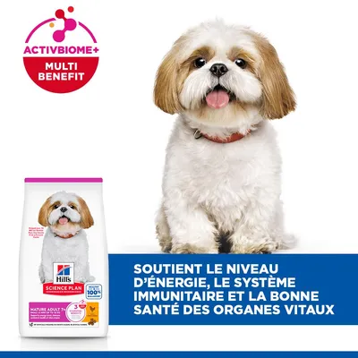 Hill's Science Plan Mature Adulte 7+ nourriture pour chien avec ActivBiome+ Multi Benefit. Soutient le niveau d'énergie, le système immunitaire et la santé des organes vitaux.