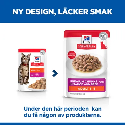 Hill's Science Plan Adult 1-6 med nötkött, ny och gammal förpackningsdesign. Under övergångsperioden kan någon av de två förpackningarna levereras. Hill's Science Plan Adult 1-6 med nötkött, ny och gammal förpackningsdesign. Under övergångsperioden kan någon av de två förpackningarna levereras.