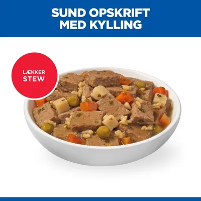Skål med gryderet. Tekst: Sund opskrift med kylling, lækker stew. Skål med gryderet. Tekst: Sund opskrift med kylling, lækker stew.