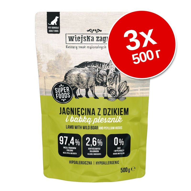 Икономична опаковка Wiejska Zagroda Dog Adult 3 x 500 г