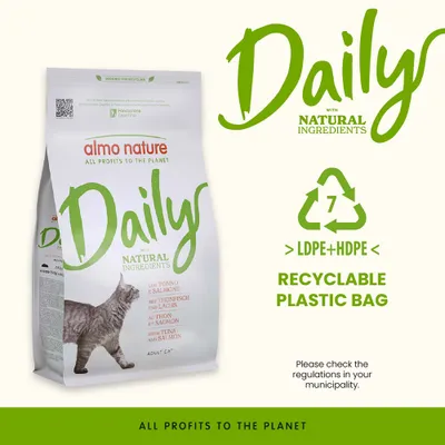 almo nature Daily természetes összetevőkkel, tonhallal és lazaccal. Újrahasznosítható műanyag tasak LDPE+HDPE, kérjük, ellenőrizze a helyi előírásokat. Minden nyereség a bolygót szolgálja. almo nature Daily természetes összetevőkkel, tonhallal és lazaccal. Újrahasznosítható műanyag tasak LDPE+HDPE, kérjük, ellenőrizze a helyi előírásokat. Minden nyereség a bolygót szolgálja.