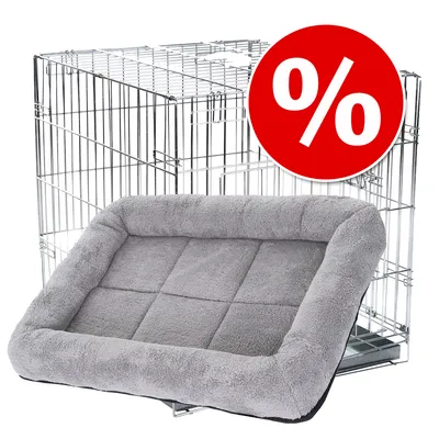Sparpaket: Transportkäfig Double Door + Kuschelkissen für Hundeboxen