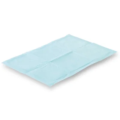 Tappetino monouso azzurro chiaro di forma rettangolare, adatto per applicazioni igieniche.