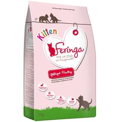Feringa Kitten суха храна за котенца с птиче месо, тиква, червени боровинки и котешка мента. Без зърнени храни, ценни протеини, оптимален растеж, с таурин. Опаковка: 2 кг.